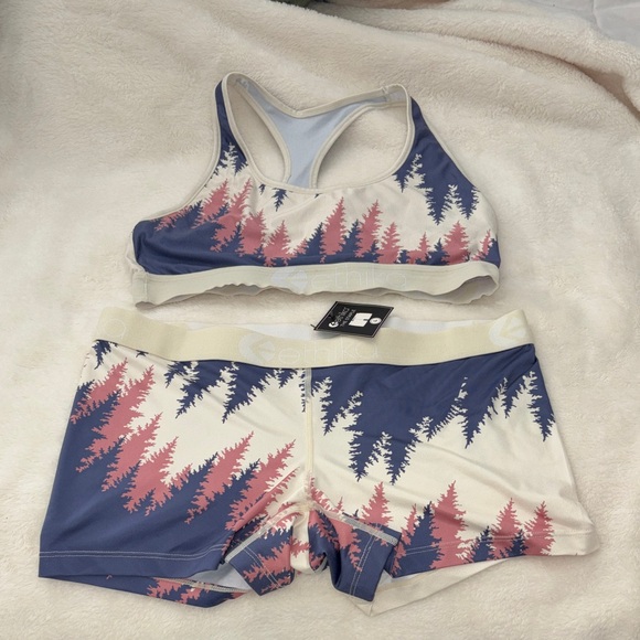 ethika Other - Ethika Blue and Pink Tree Pattern Sports Bra and Shorts Set